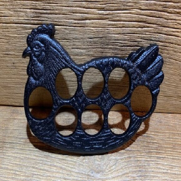 Black Cast Iron Chicken Egg Holder 0731B - Picture 8 of 14
